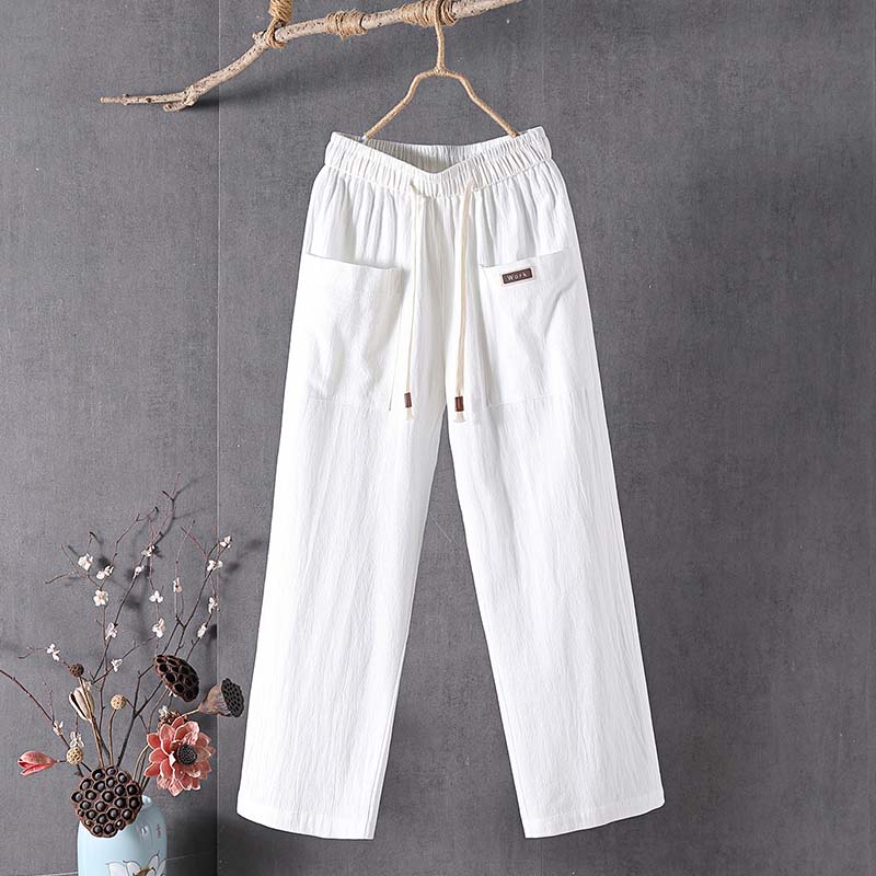 【Coton Et Lin】Pantalon Décontracté De Couleur Unie