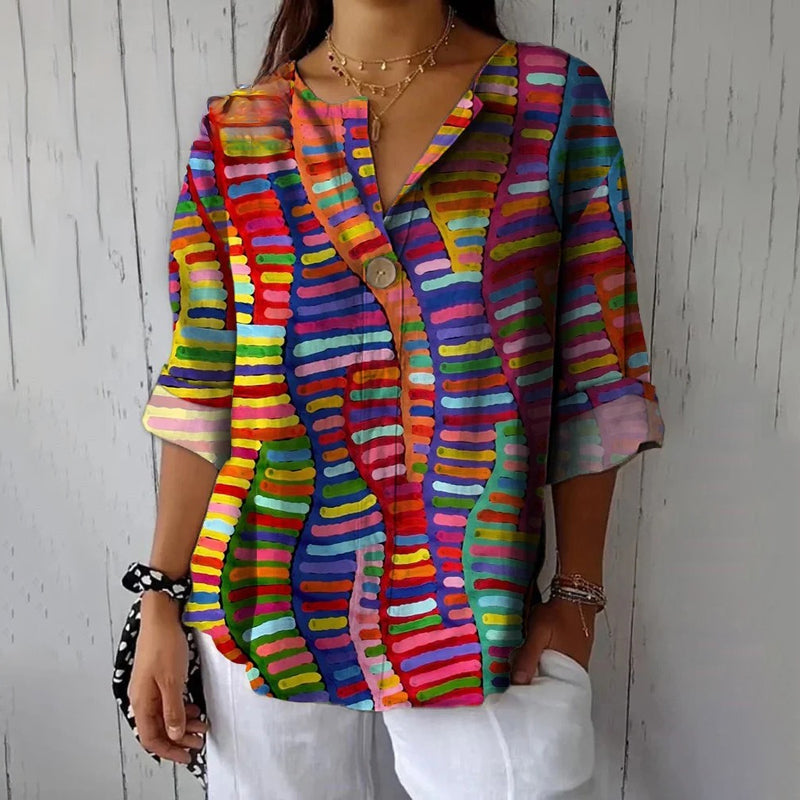 Blouse Décontractée À Imprimé Coloré