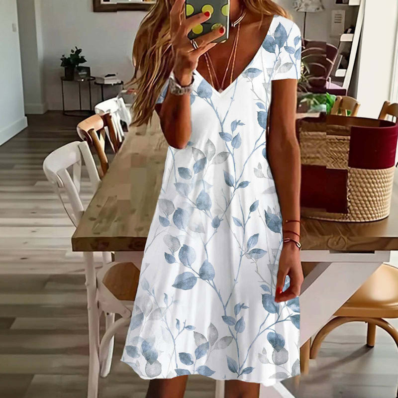 Robe Décontractée À Imprimé Feuilles