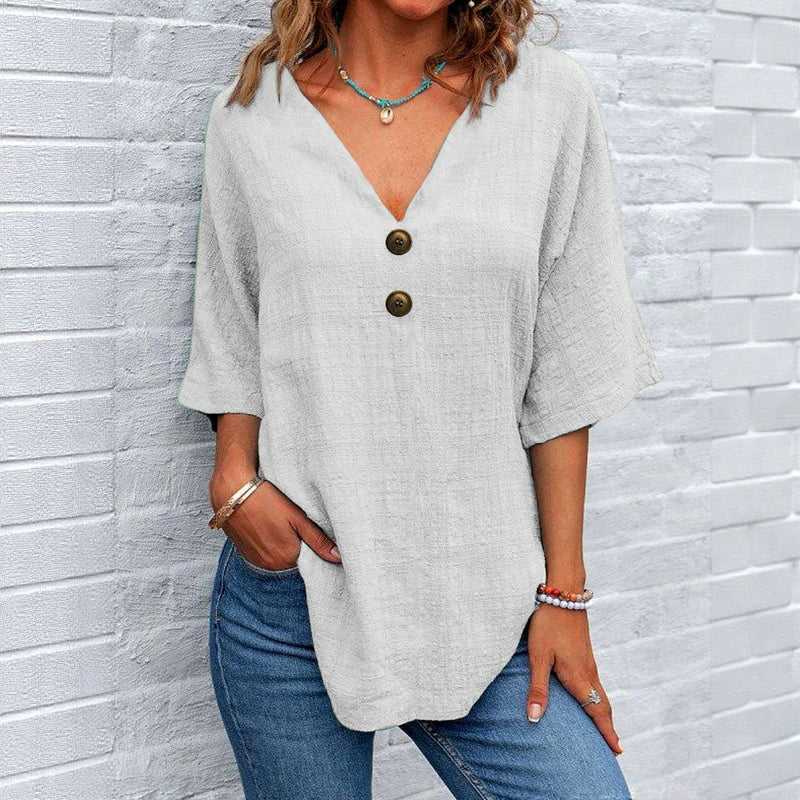 Blouse Décontractée De Couleur Unie