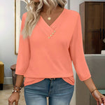 Blouse Décontractée De Couleur Unie