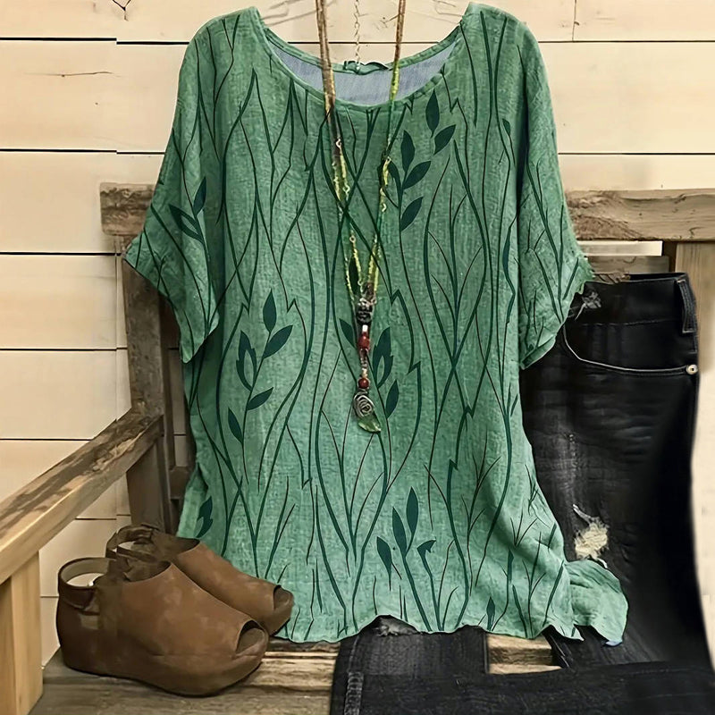 Blouse À Imprimé Feuilles Vintage
