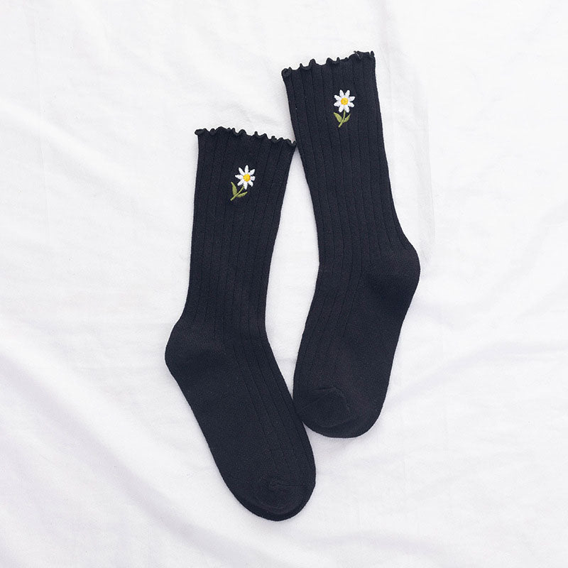 Chaussettes Décontractées À Fleurs Brodées