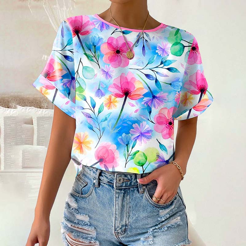 T-Shirt Décontracté À Imprimé Floral