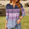【Manches Longues】Blouse Rayée À Blocs De Couleurs