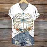 T-Shirt À Imprimé Libellule Vintage