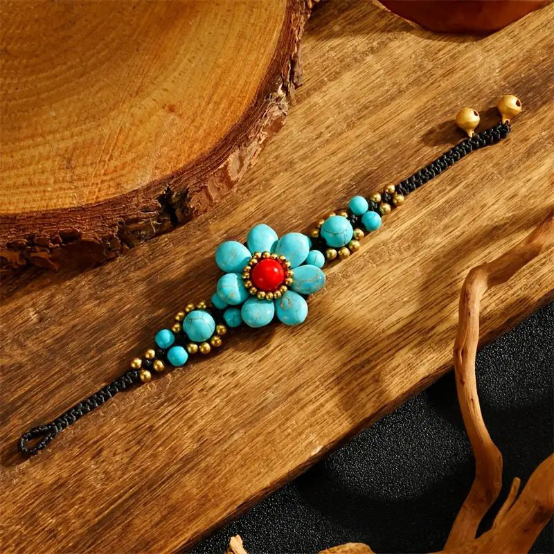 Bracelet Floral Tissé À La Main