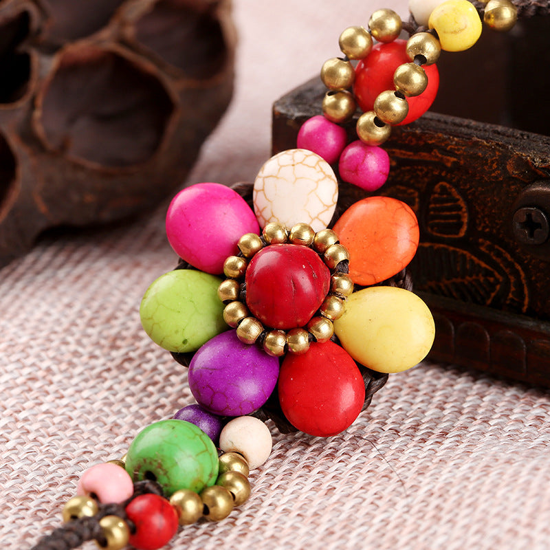 Bracelet Floral Tissé À La Main