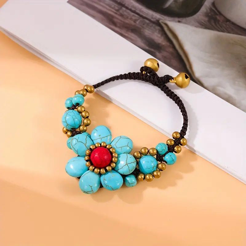 Bracelet Floral Tissé À La Main