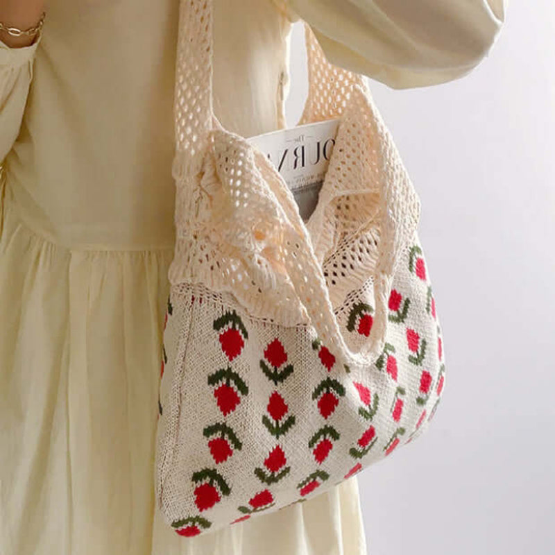 Sac Tricoté À Fleurs Décontracté