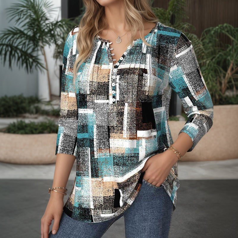 【Manches Longues】Blouse À Carreaux Décontractée