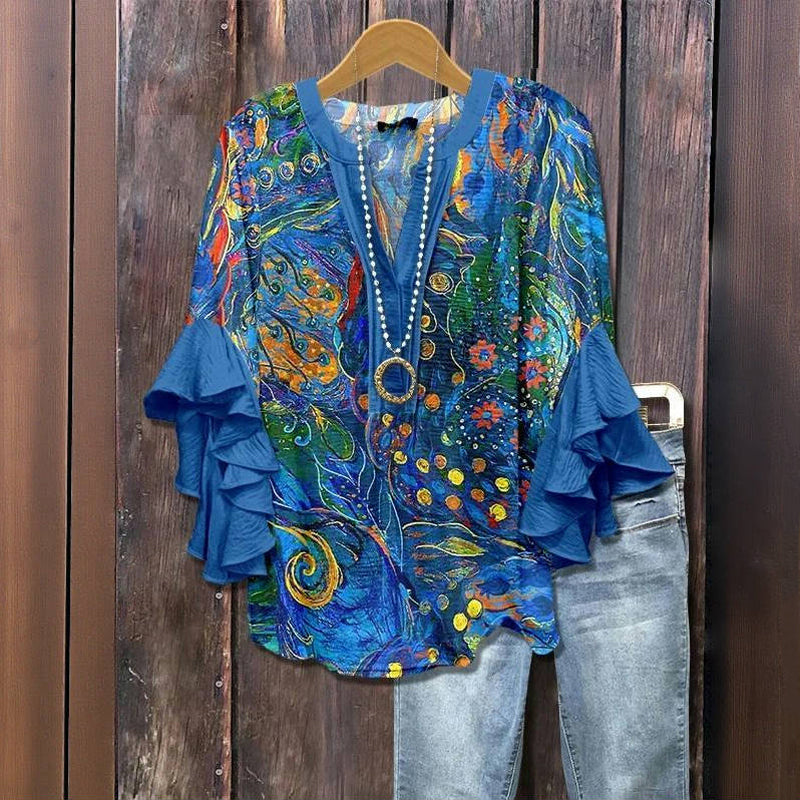 Blouse À Imprimé Abstrait Vintage