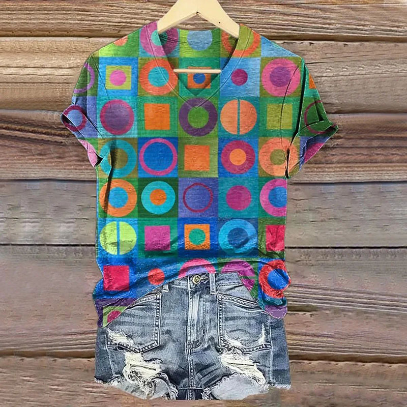 T-Shirt Imprimé Géométrique Coloré