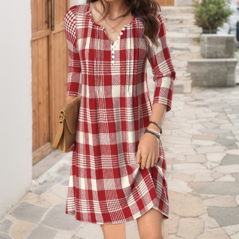 【Manches Longues】Robe Décontractée À Carreaux