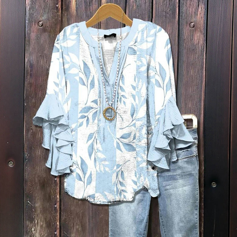 Blouse Décontractée À Imprimé Feuilles