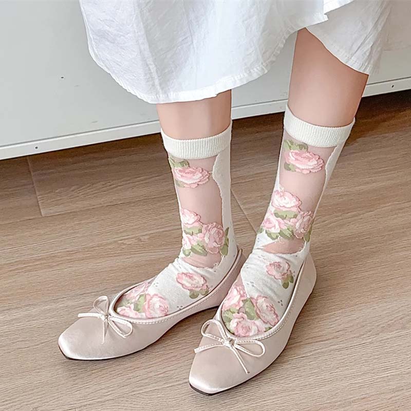 Chaussettes Respirantes En Jacquard Fleuri