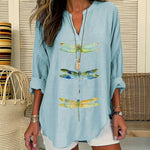 Blouse Décontractée À Imprimé Libellule