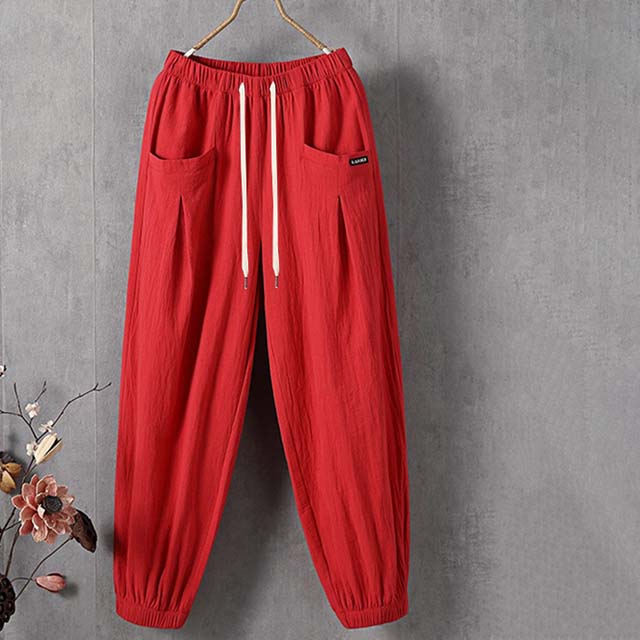 【Coton Et Lin】Pantalon Décontracté De Couleur Unie