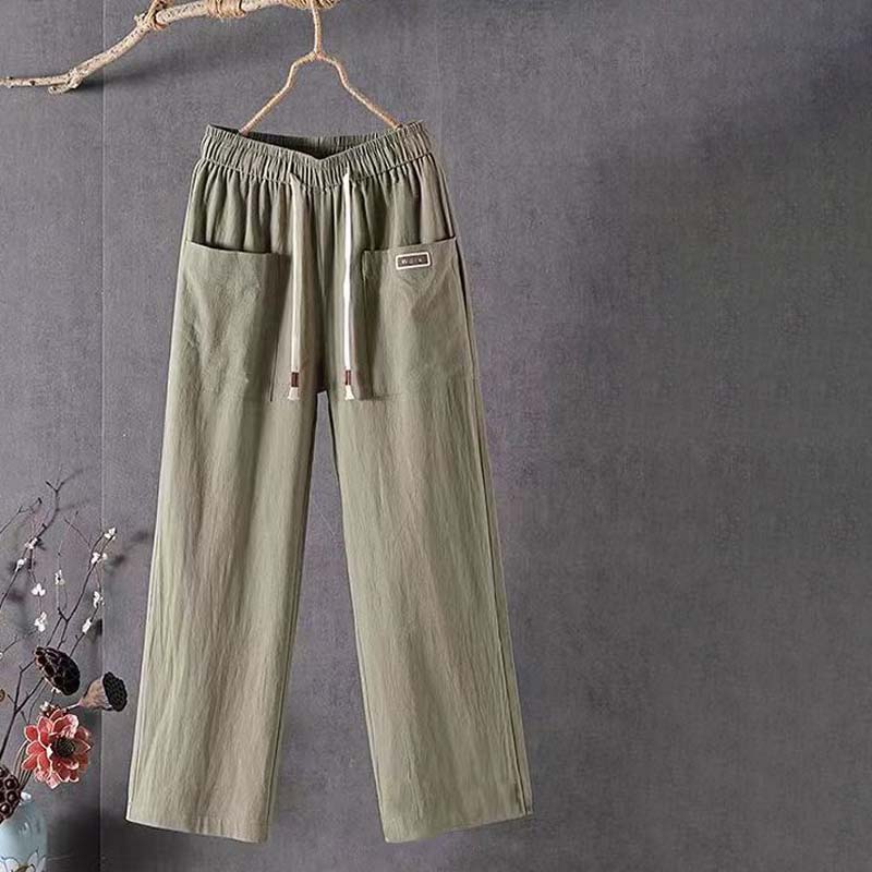 【Coton Et Lin】Pantalon Décontracté De Couleur Unie