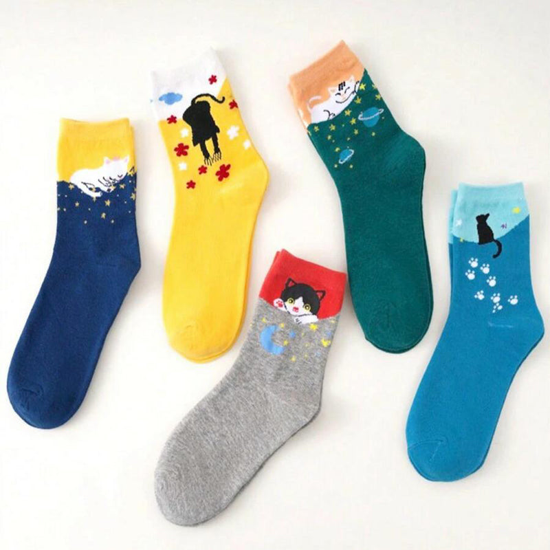 Chaussettes À Imprimé Chat De Dessin Animé