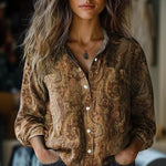【Manches Longues】Chemisier À Imprimé Ethnique Vintage
