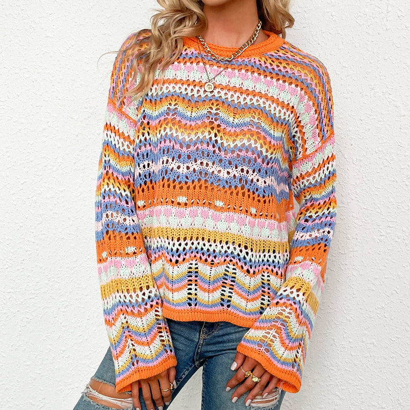 Pull En Tricot Rayé Colorées