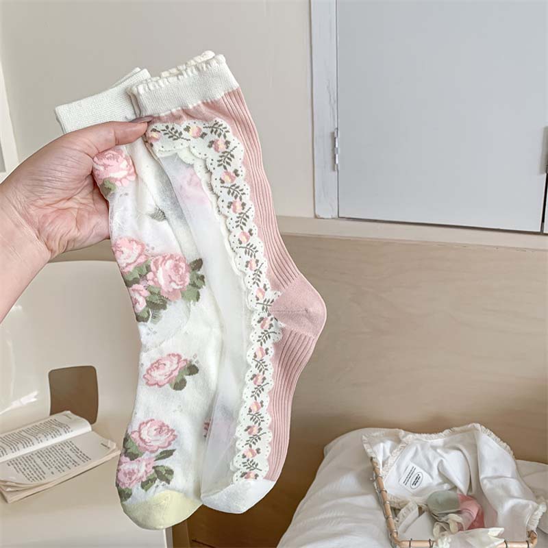 Chaussettes Respirantes En Jacquard Fleuri