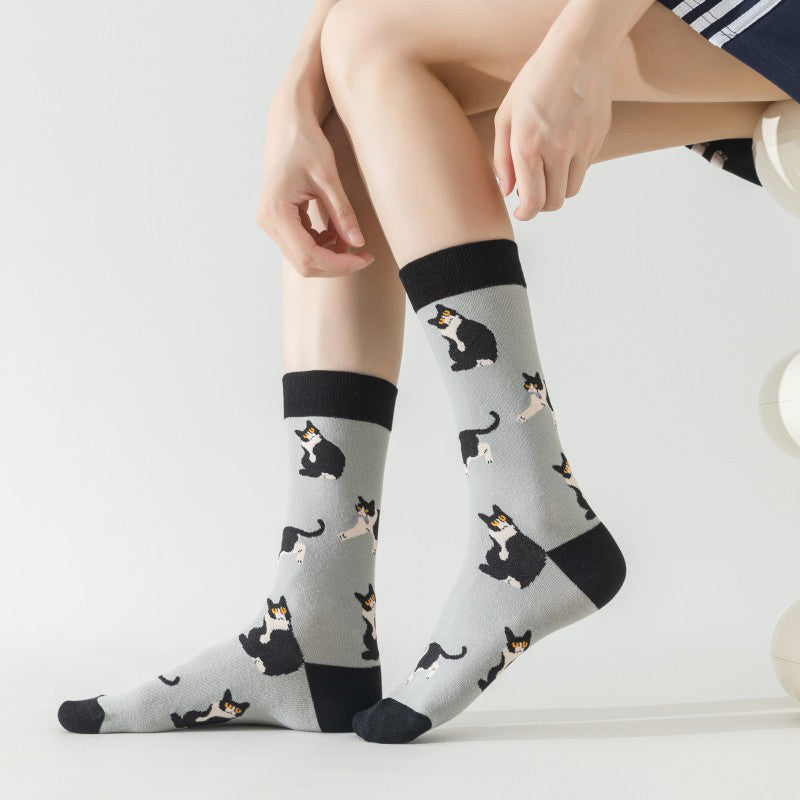 Chaussettes À Imprimé Chat Vintage