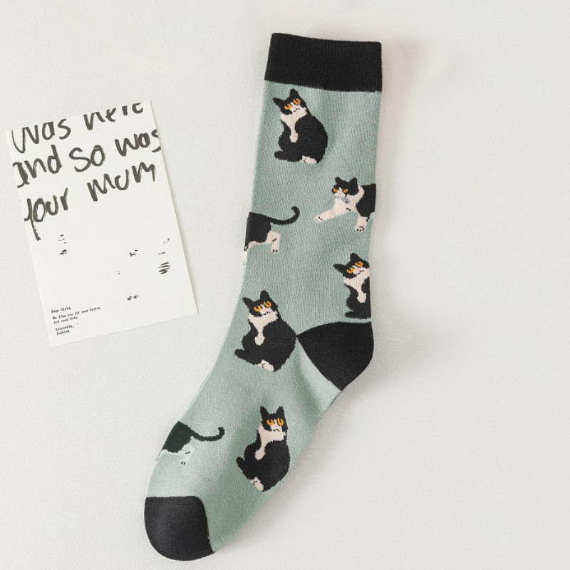 Chaussettes À Imprimé Chat Vintage