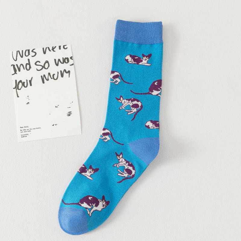 Chaussettes À Imprimé Chat Vintage