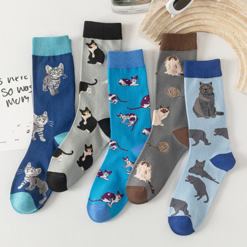 Chaussettes À Imprimé Chat Vintage
