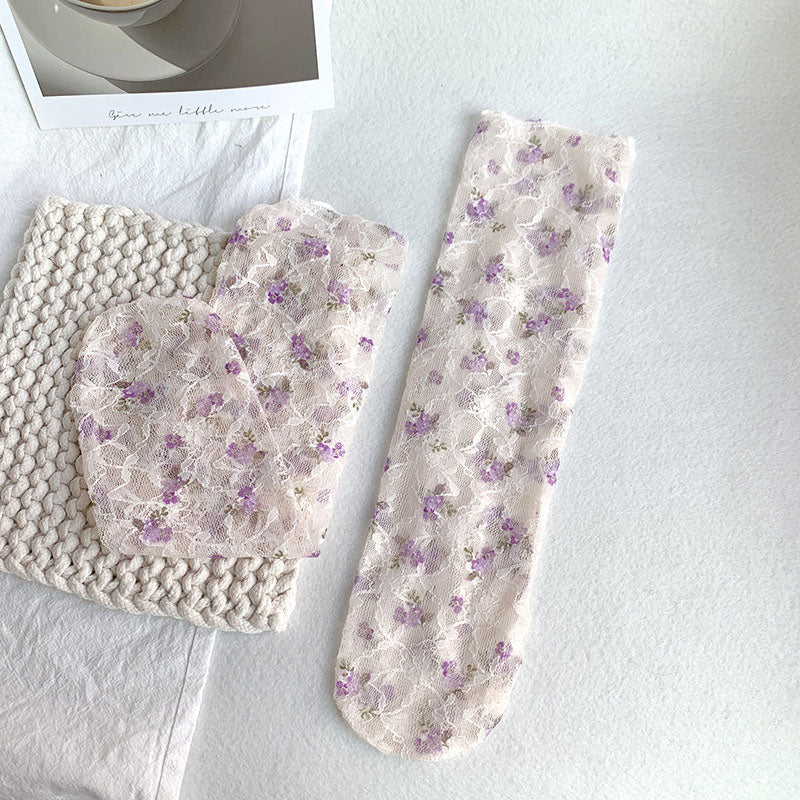 Chaussettes Fleuries En Dentelle