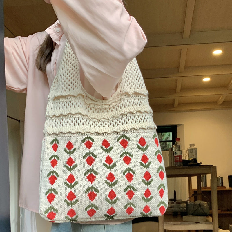 Sac Tricoté À Fleurs Décontracté