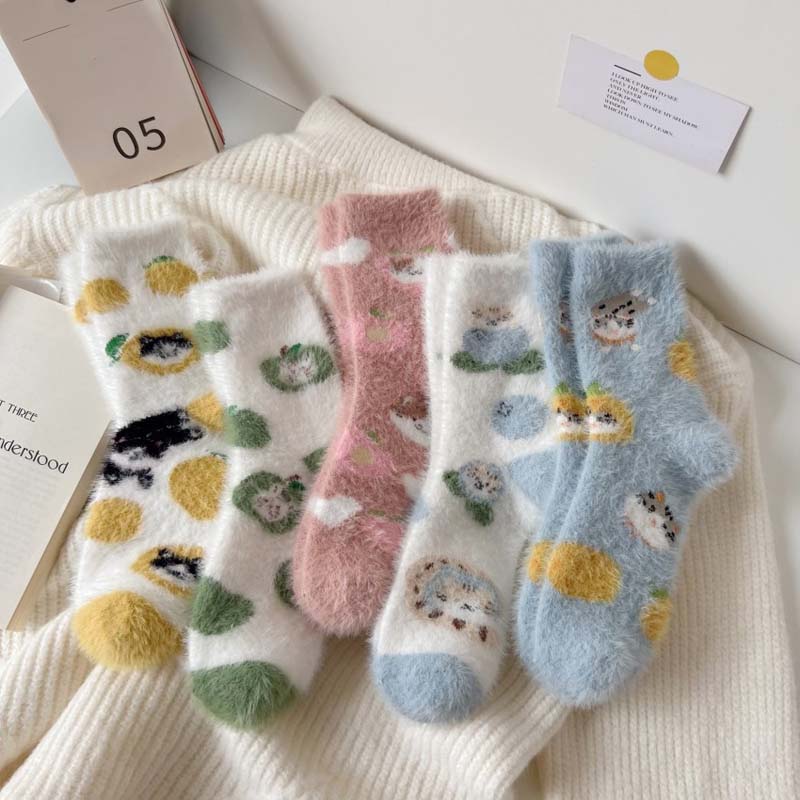 Chaussettes En Peluche Chat De Dessin Animé