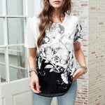 T-Shirt À Fleurs À Blocs De Couleurs