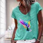 T-Shirt Décontracté À Imprimé Oiseaux