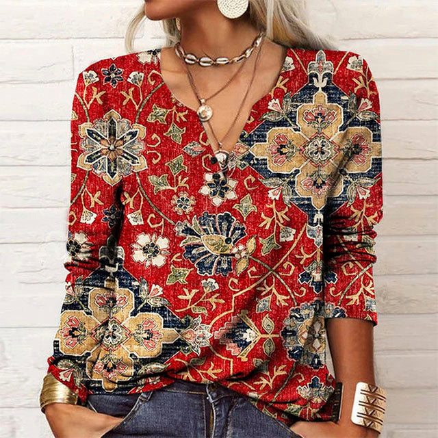 Blouse À Imprimé Fleuri Style Ethnique