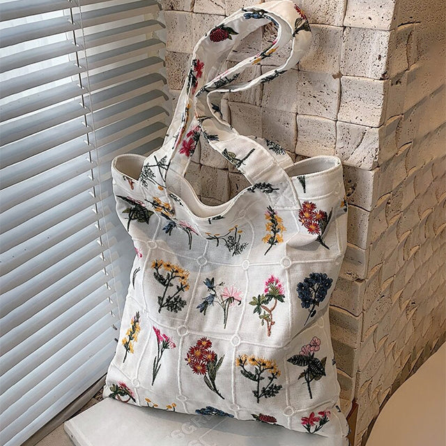 Sac En Toile À Fleurs Brodées