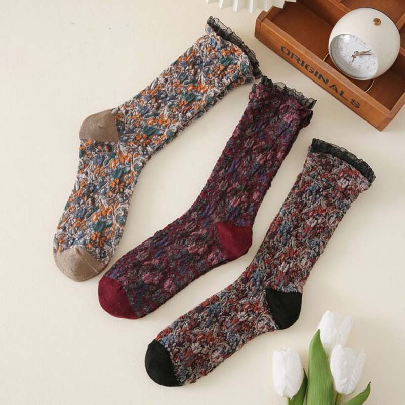 Chaussettes Jacquard Florales Vintage