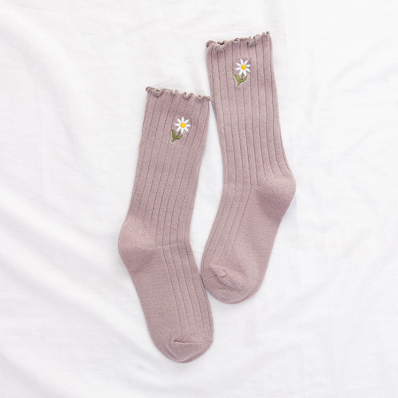 Chaussettes Décontractées À Fleurs Brodées