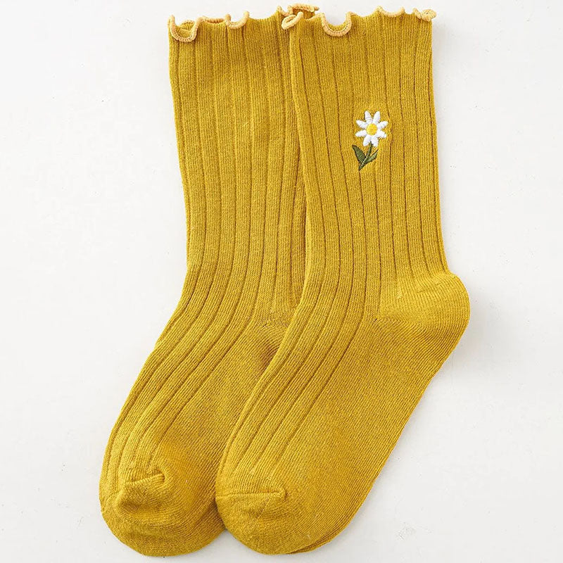 Chaussettes Décontractées À Fleurs Brodées