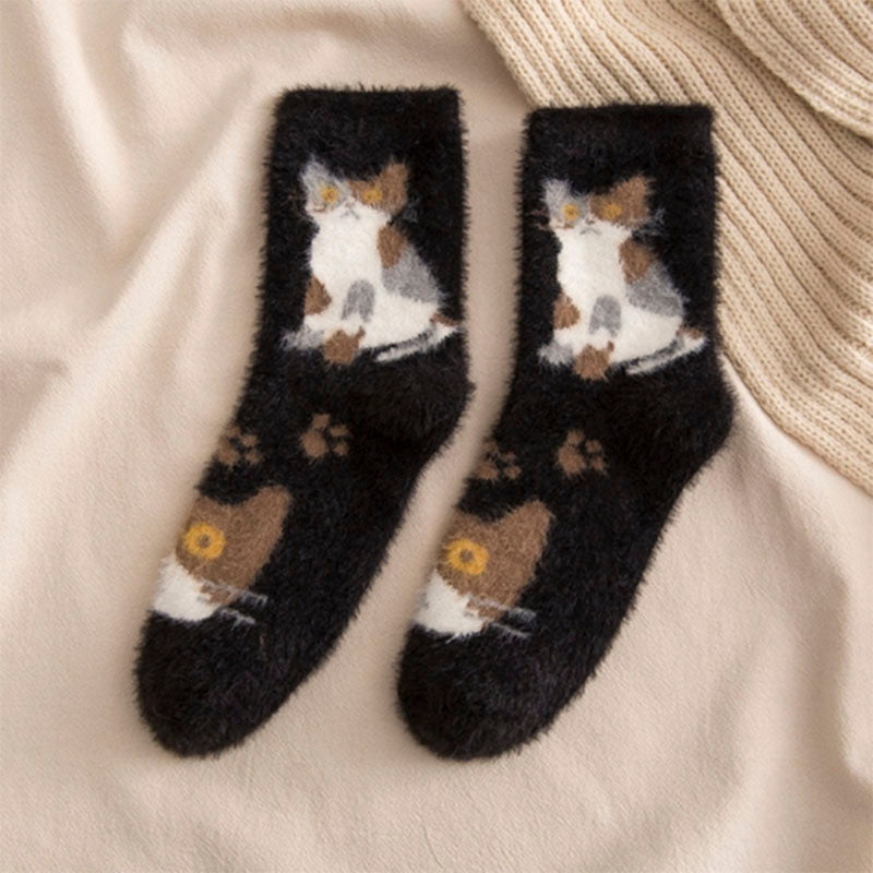 Chaussettes En Peluche À Imprimé Chat