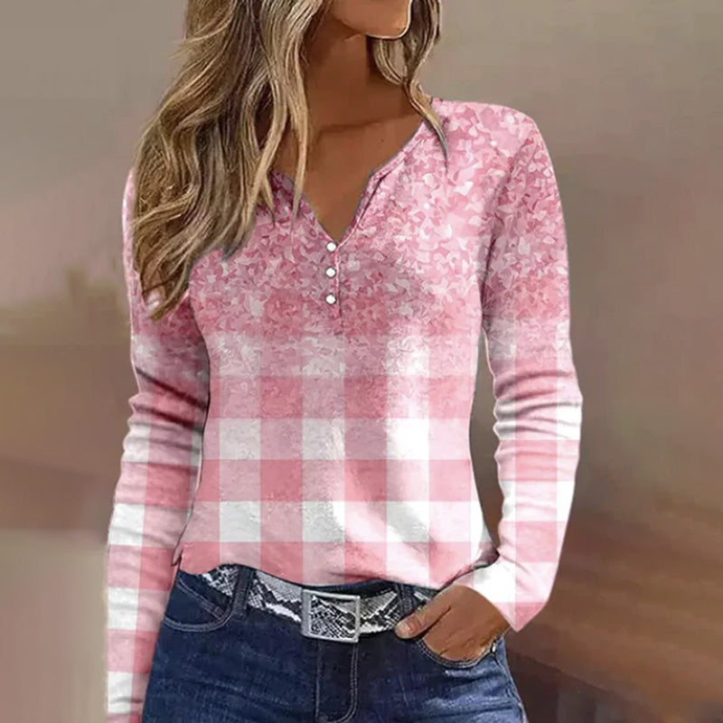 Blouse Dégradée À Carreaux Décontractée