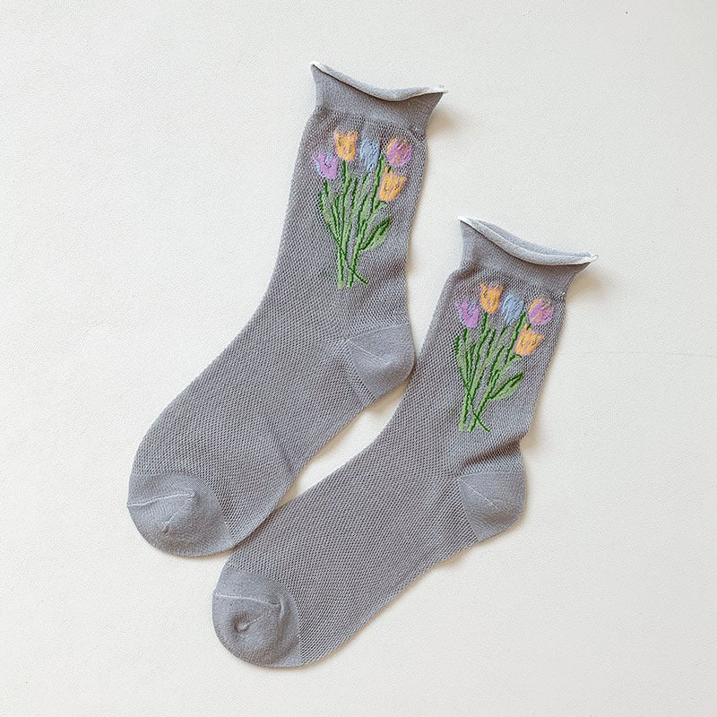 Chaussettes Respirantes En Jacquard Fleuri