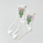 Chaussettes Respirantes En Jacquard Fleuri