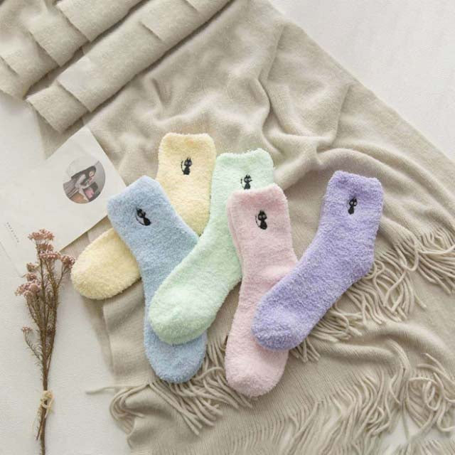 Chaussettes En Peluche Motif Chat