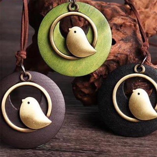 Collier Oiseau En Bois