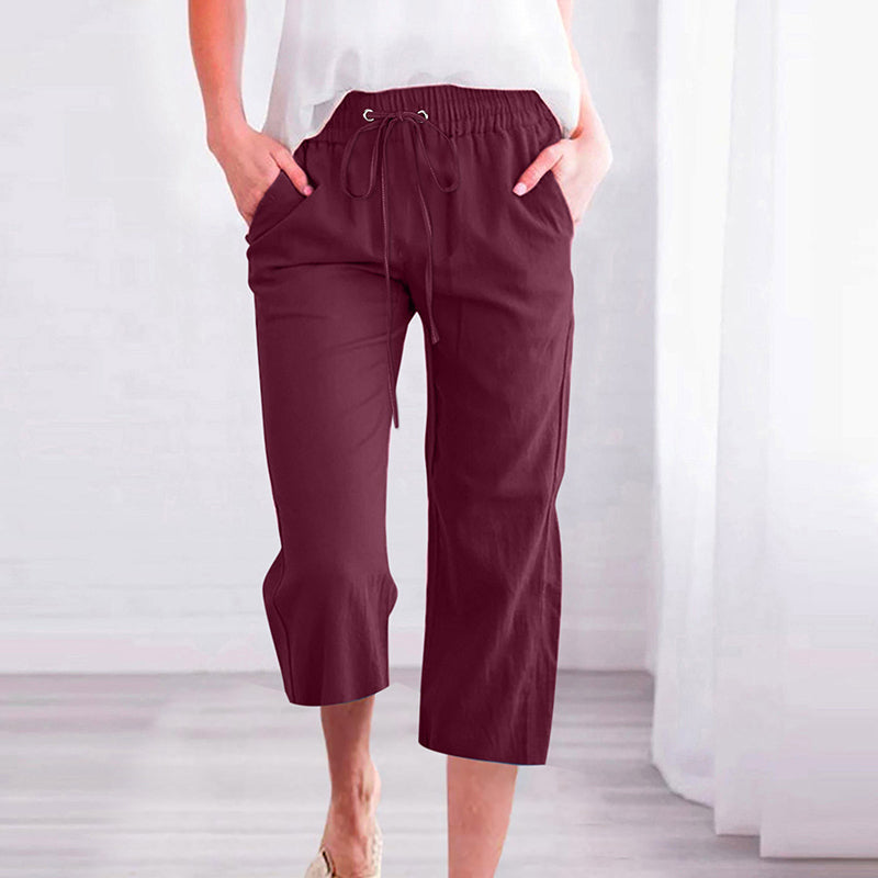 【Coton Et Lin】Pantalon Décontracté Uni