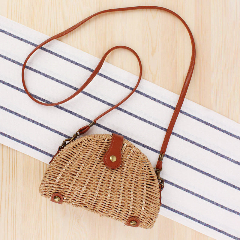 Sac Vintage En Paille Demi-Ronde