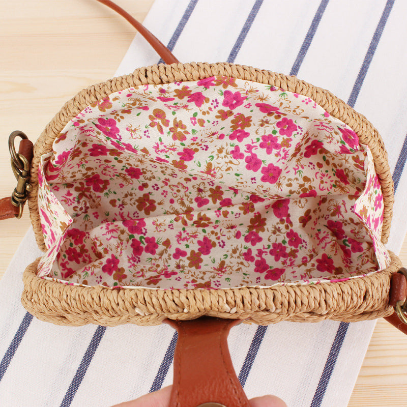 Sac Vintage En Paille Demi-Ronde